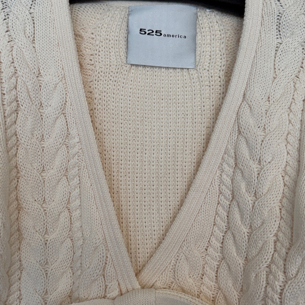 525 America Cream Cable Knit Puff Sleeve Short Cardigan - Picture 6 of 12